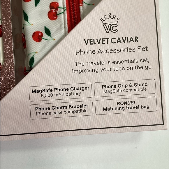 Velvet Caviar Cherry Design Phone Accessories kit 4 pieces. NIB - Picture 2 of 5